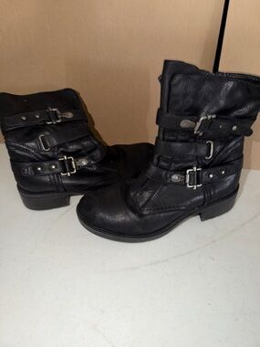 BareTraps Black Buckle Strap Combat Moto Boots